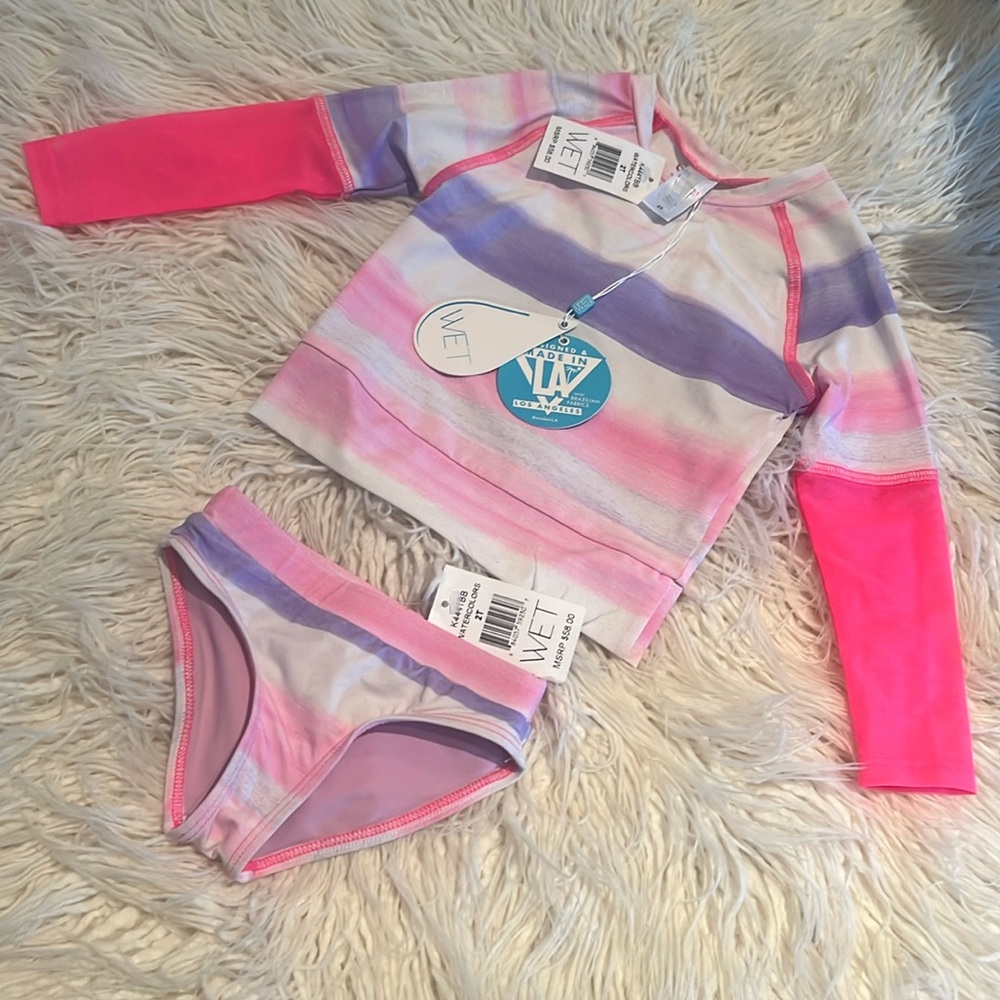 Kids WET Swim Set - Pink and Purple WATERCOLORS - 2T ~ minny WET